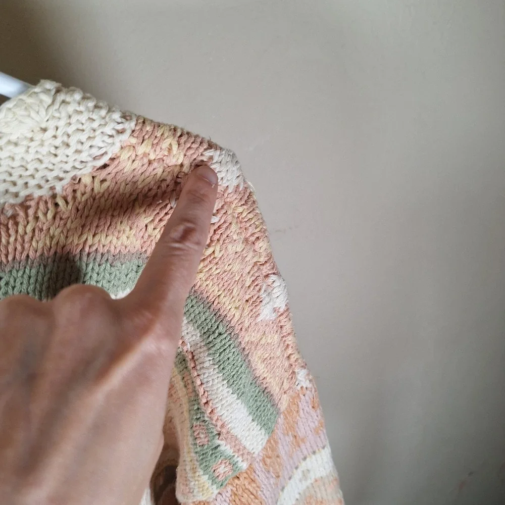 Express‎ Tricot Vtg Hand Knit Chunky Pastel Cottage Grandma Scallop Sweater S